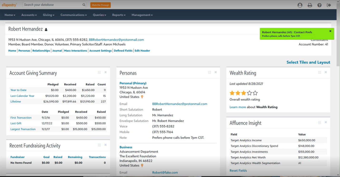 screenshot of Blackbaud eTapestry